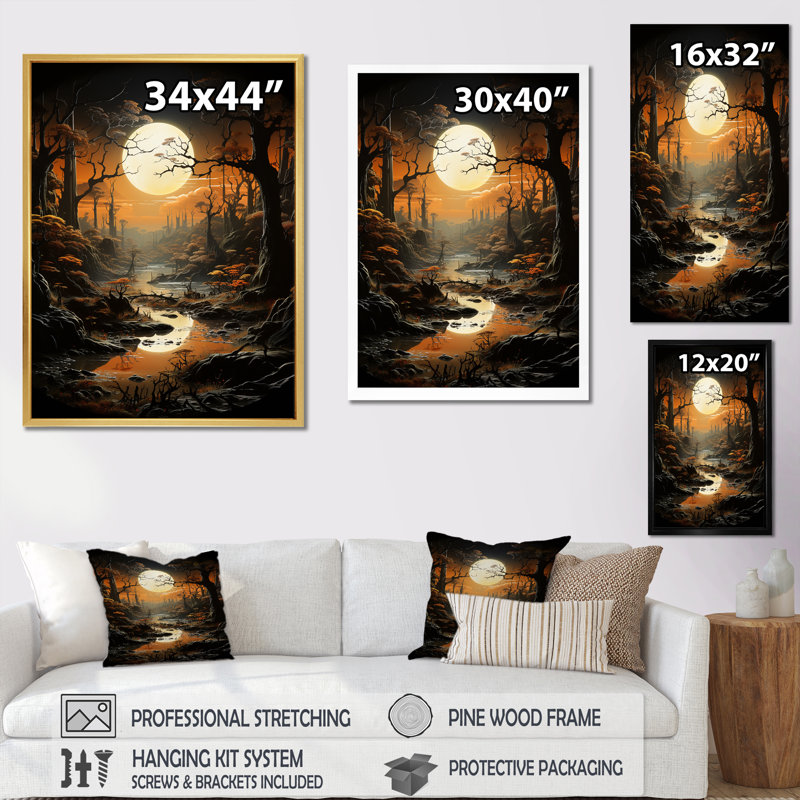 Éclipse au clair de lune, H 40 po x l 30 po x P 1,5 po, Encadrement doré