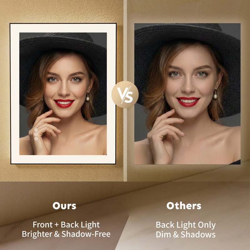UL Certified Front & Back LED Bathroom Vanity Mirror – Anti-Fog, Tempered Glass, Black Aluminum Frame, 48"H x 30"W