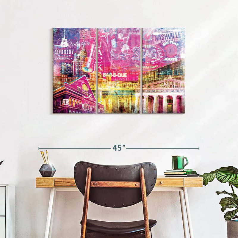 Ensemble de 3 pièces grunge Nashville, H 24 po x l 38 po x P 1,25 po