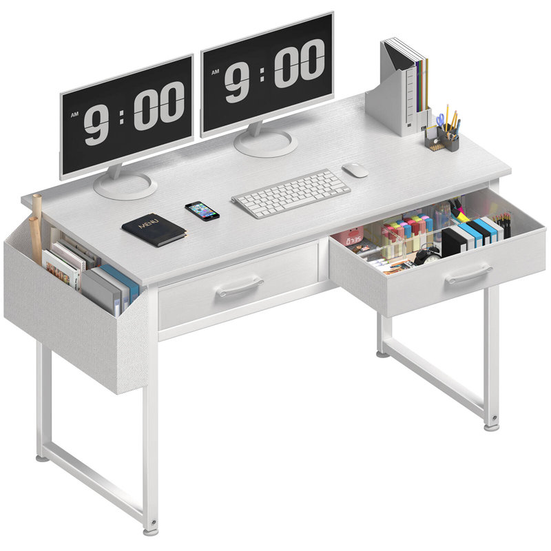 Bureau d'écriture avec tiroirs, H 31,1 po x l 39,4 po x P 17,7 po, Blanc