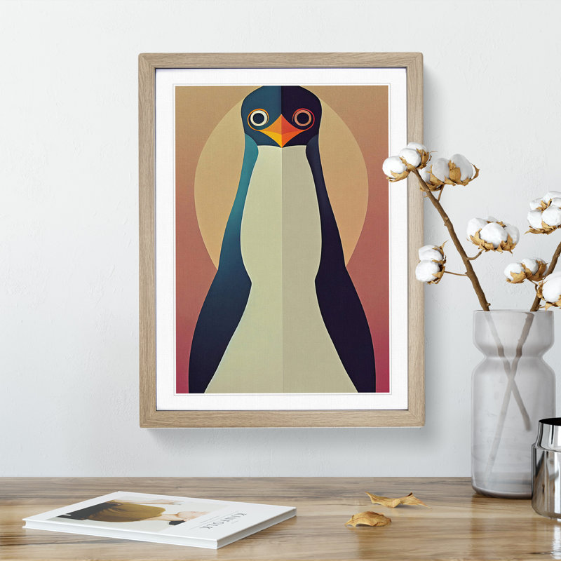 Symmetrical Penguin Abstract - Wall Art, Oak Framed Paper, Oak Framed, 34cm H x 25cm W x 2cm D