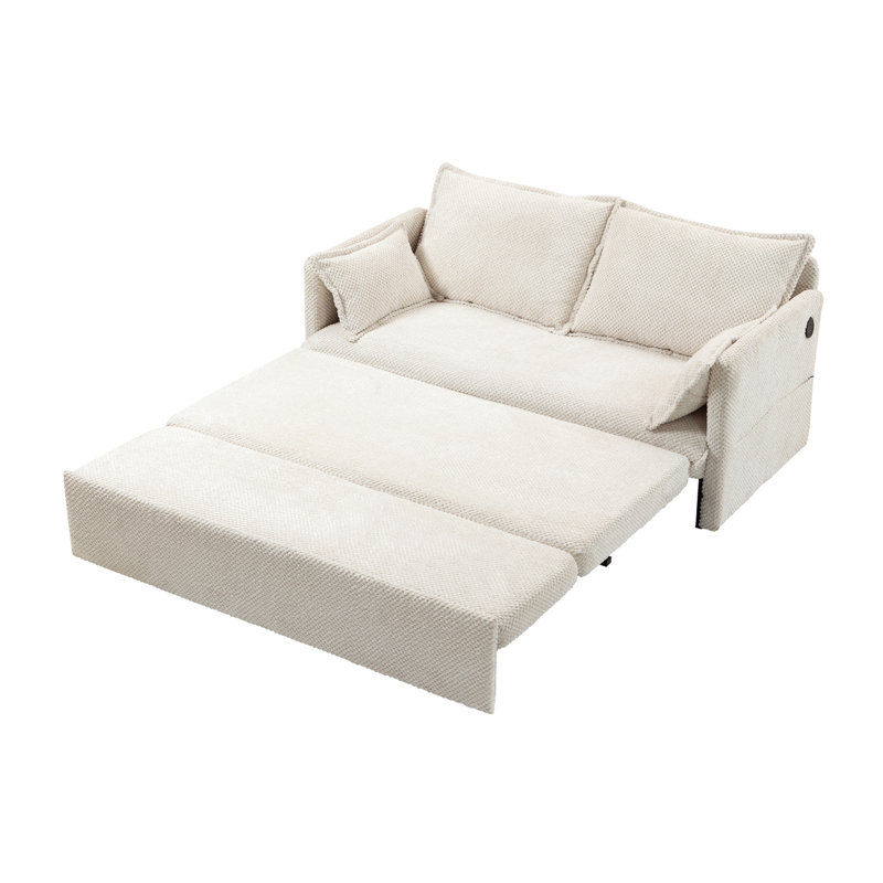 Canapé-lit convertible avec rangement latéral et ports de charge, idéal pour le salon, la chambre à coucher et un appartement, assurant confort et fonctionnalité