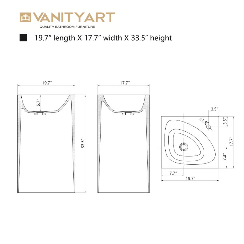 Vanity Art 17.72" Specialty Undermount Bathroom Sink, Coffee