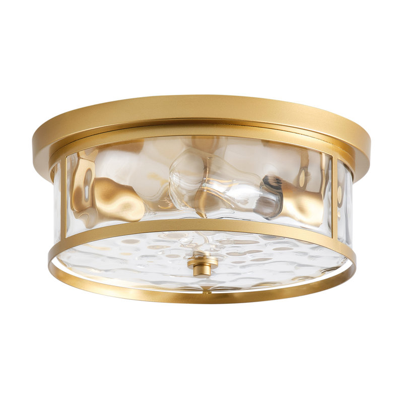 2-Lamp Clear Stone patterned Glass Gold Adjustable Ceiling Light