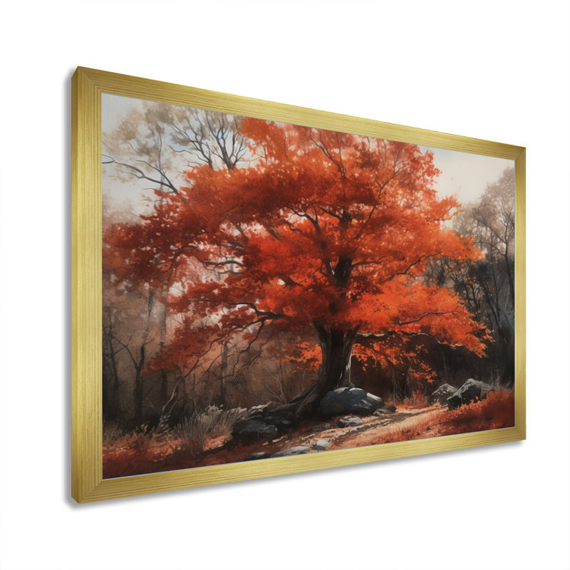 «Fall Foliage Tree In The Woods III», art mural floral, H 12 po x l 20 po x P 1 po, Cadre doré
