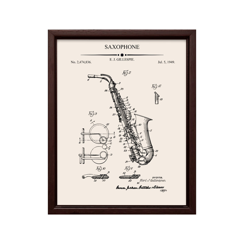Plan du saxophone, Affiche, H 08 po x l 10 po, Encadrement brun