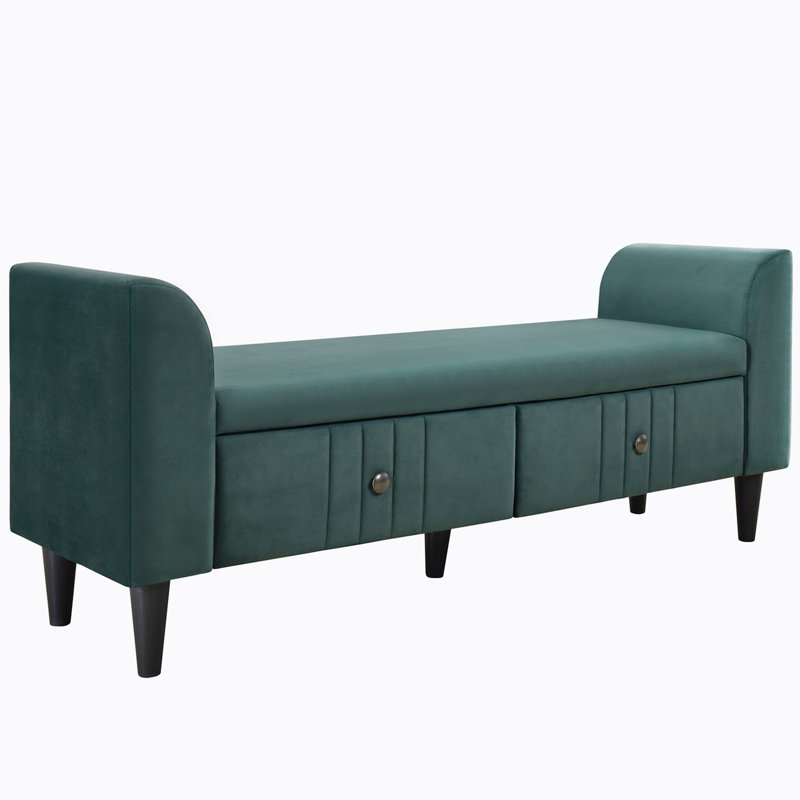 Ensemble de chambre avec lit plateforme 4 pièces avec tables de chevet et banc Amdi, Double, Vert