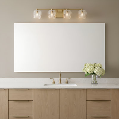 Applique murale de salle de bain 1 lumière Lochdale au fini nickel brossé avec abat-jour côtelé transparent