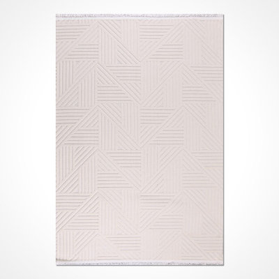 Modern/Abstract Cream Machine Washable Non-Slip Area Rug