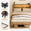 Rustic Wooden Platform Bed With Charging Station, LED Lights, And Storage Shelves – Full, Queen, And King Sizes-1219999309