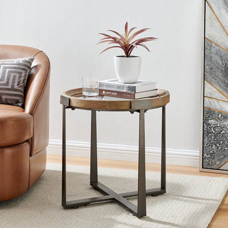 Aguon Glass Top Cross Legs End Table