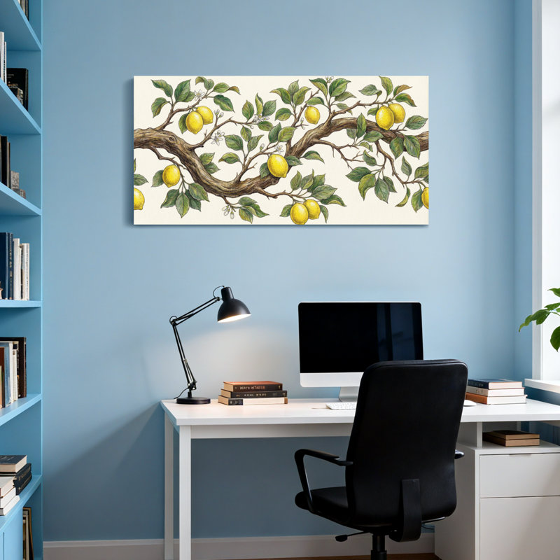 Plantes et fleurs branche de citronnier avec feuilles, H 24 po x l 48 po