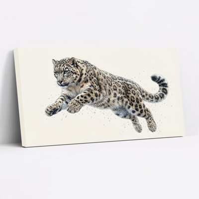 Snow Leopard Animal Print Canvas Wrapped Wall Art Oil Painting Print Set Of 1