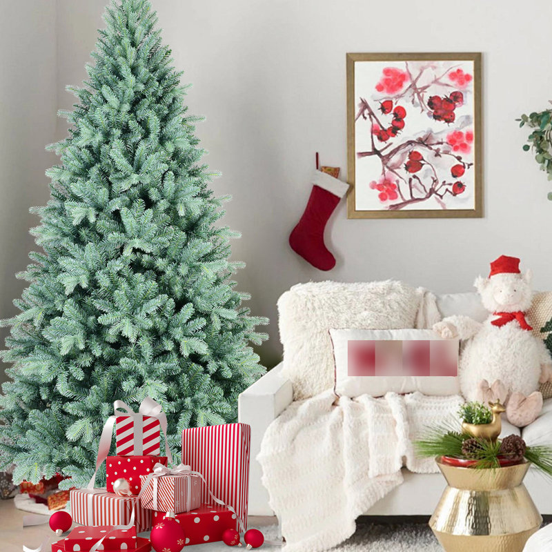 Arbre de Noël bleu 9 pi, 3268 pointes, système de branches articulées, installation rapide, support en métal lourd pour l'assemblage des décorations des Fêtes, base sécurisée