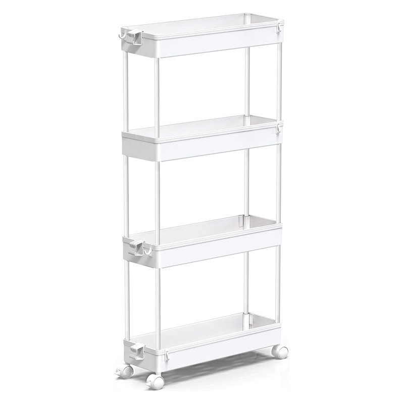 Slim Rolling Storage Cart, 4 Tier Storage Organizer Utility Cart Mobile Shelving Unit, Silver, 34" H x 15.75" W x 5.1" D
