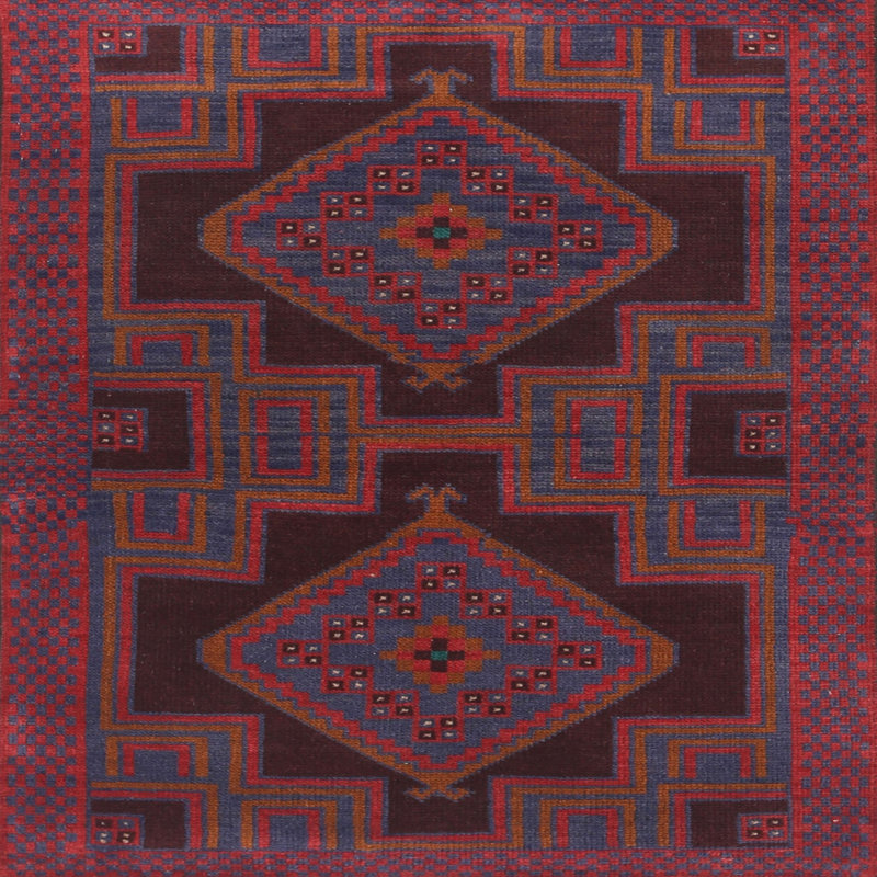 Tapis rose/bleu marine/brun traditionnel Araban, Carré 3 pi
