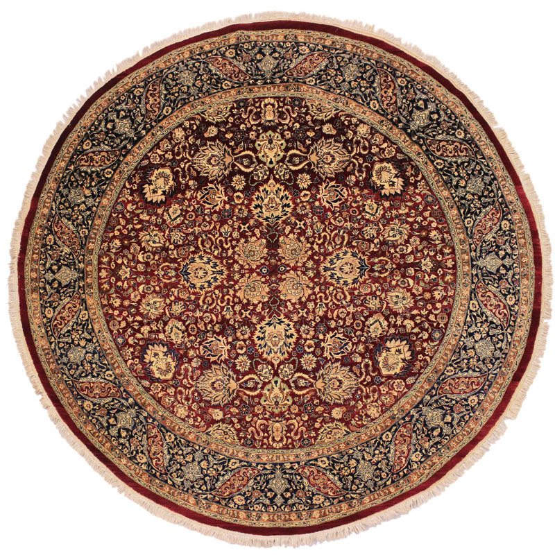 Tapis rond rouge / beige en laine noué à la main 7 pi 11 po Elko