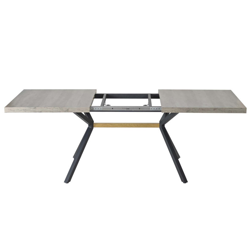 Table de salle à manger rectangulaire rétro avec base en fer fin sable noir, H 30 po x L 78,7 po x l 35,5 po, Gris