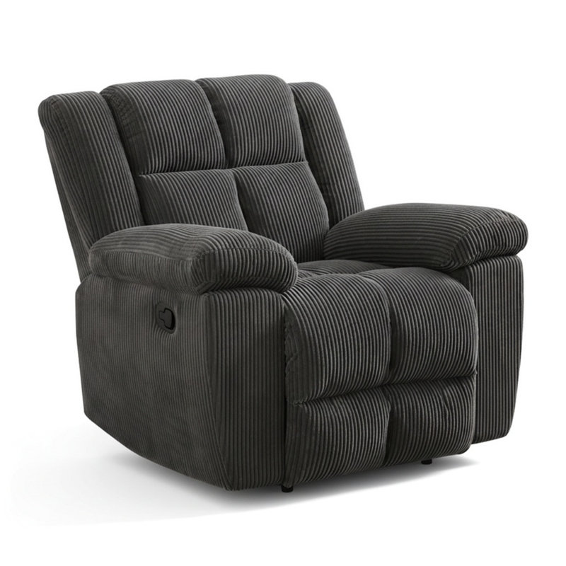 Manual Reclining Chair With Overstuffed Cushions, Soft Corduroy Fabric Single Sofa For Living Room, Home Theater, Dark Gray