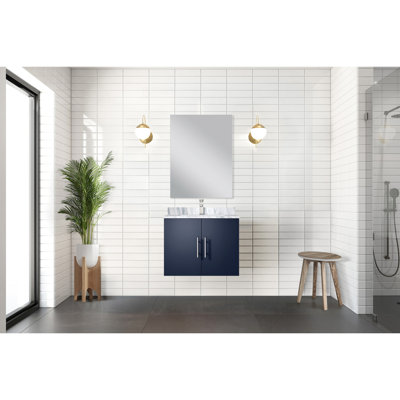 22 In. D Navy Blue Vanity, Marble Counter, 18 Mirror, Long-Lasting Quality Single Bath 24 X In., Countertop & Modern Aesthetics