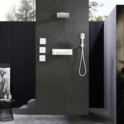 Wall Mounted Waterfall Rain Shower System With 3 Body Jets And Handheld Shower Set