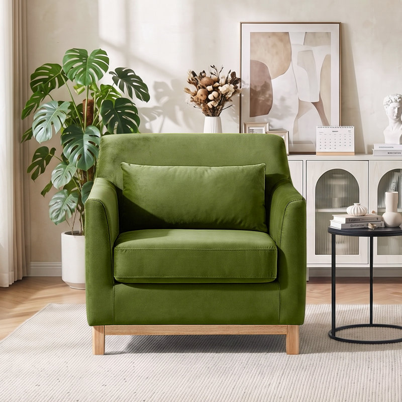 Jazmere 31.5" Armchair, Olive Velvet, Natural