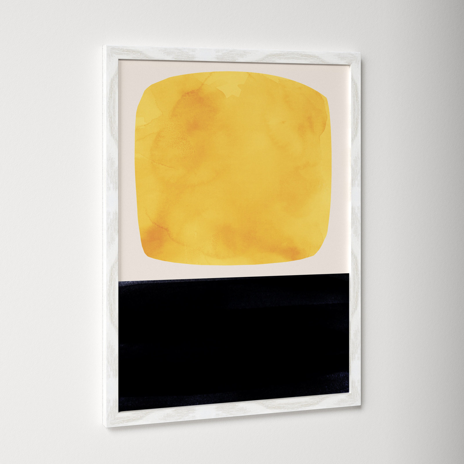 Boxed-Yellow by Aoibhne Hogan, White Wood Grain Paper, 23" H x 17" W x 0.75" D