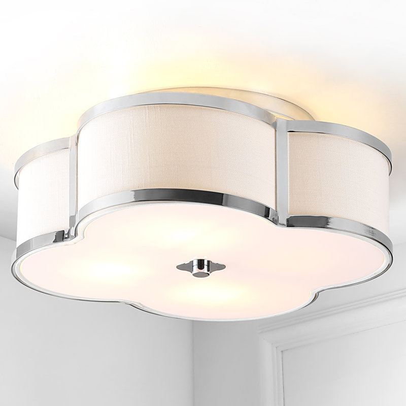 Serin Quatrefoil Scalloped Shade Metal Classic Glam LED Flush Mount, 7.5" H x 18" W x 18" D, Chrome