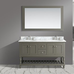 Mccombs 60'' Double Bathroom Vanity with Marble Top with Mirror