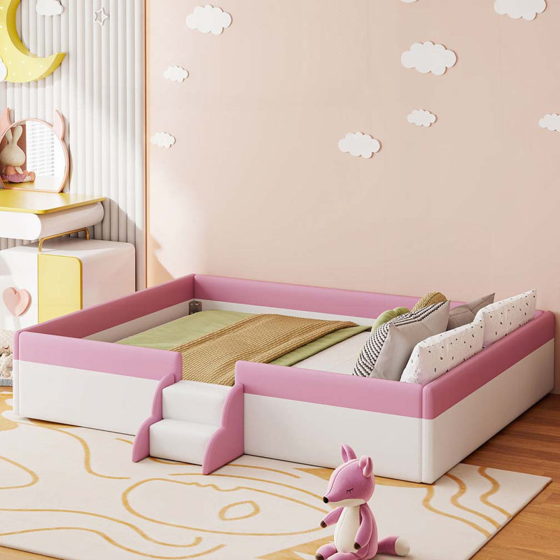PU Leather Upholstered Daybed, Pink/White, Full