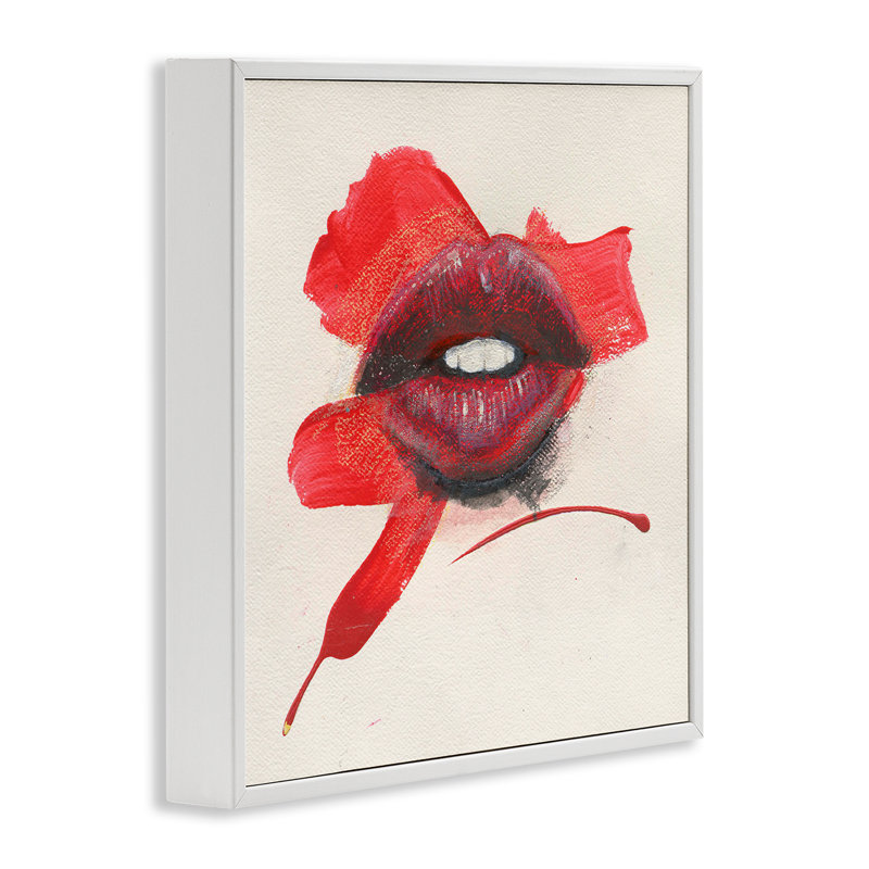  «Red Lips Paint Streak», art de la giclée encadrée par Daniel Houston, H 12 po x l 12 po