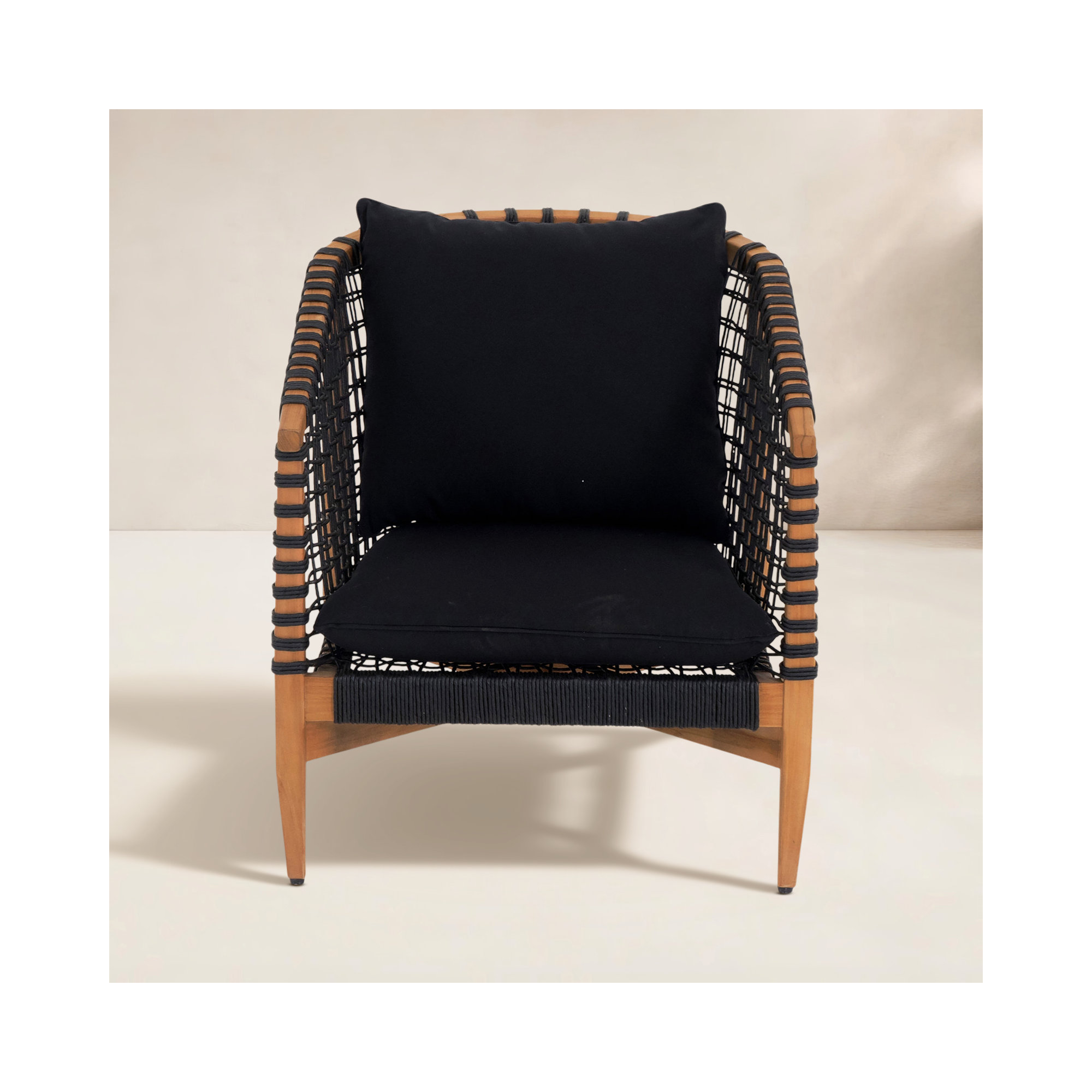 Izel Teak Outdoor Lounge Chair, Black Performance, Brown