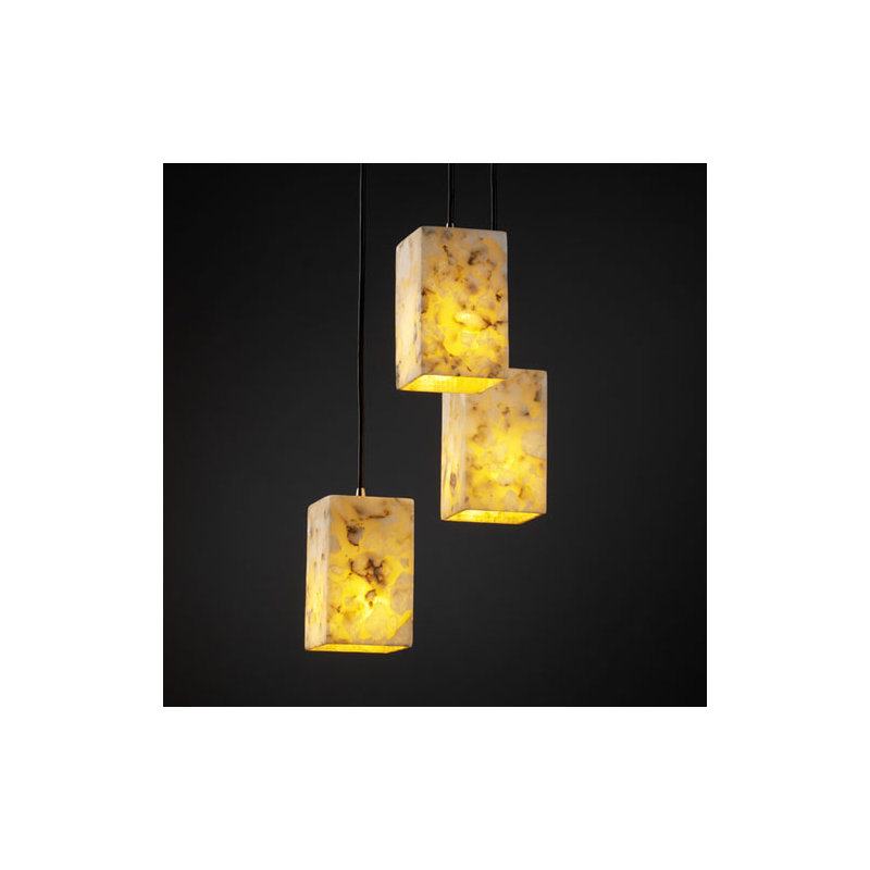 Luminaire suspendu à trois lumières albâtre rocks, Noir mat, Cylindre conique haut