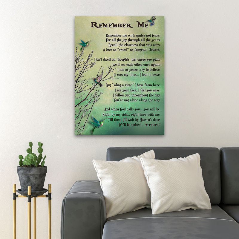 «Birds On The Tree - Souvenez-vous de moi avec des sourires pas des larmes», reproduction d'art graphique sur toile tendue