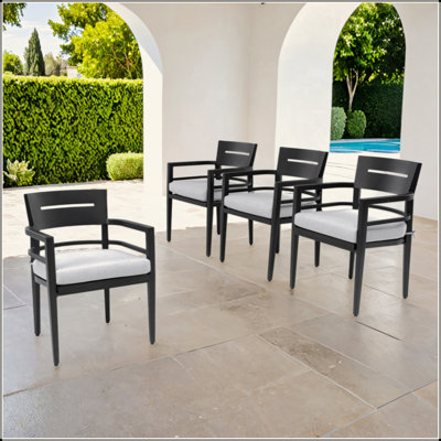 Outdoor Patio K/D Aluminum Stationary Dining Chairs 4PCS With Outdoor-Grade Sunbrella Fabric Cushions, Tapered Feet