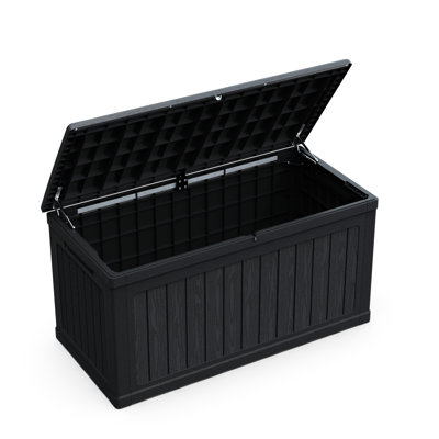 230 Gallon Waterproof Resin Xxl Deck Box In Black, Lockable, For Storing Outdoor Cushions And Sports Equipment, Double - Wall Design All Weather Use, Multipurpose As Table Or Bench, 32 Width, 34