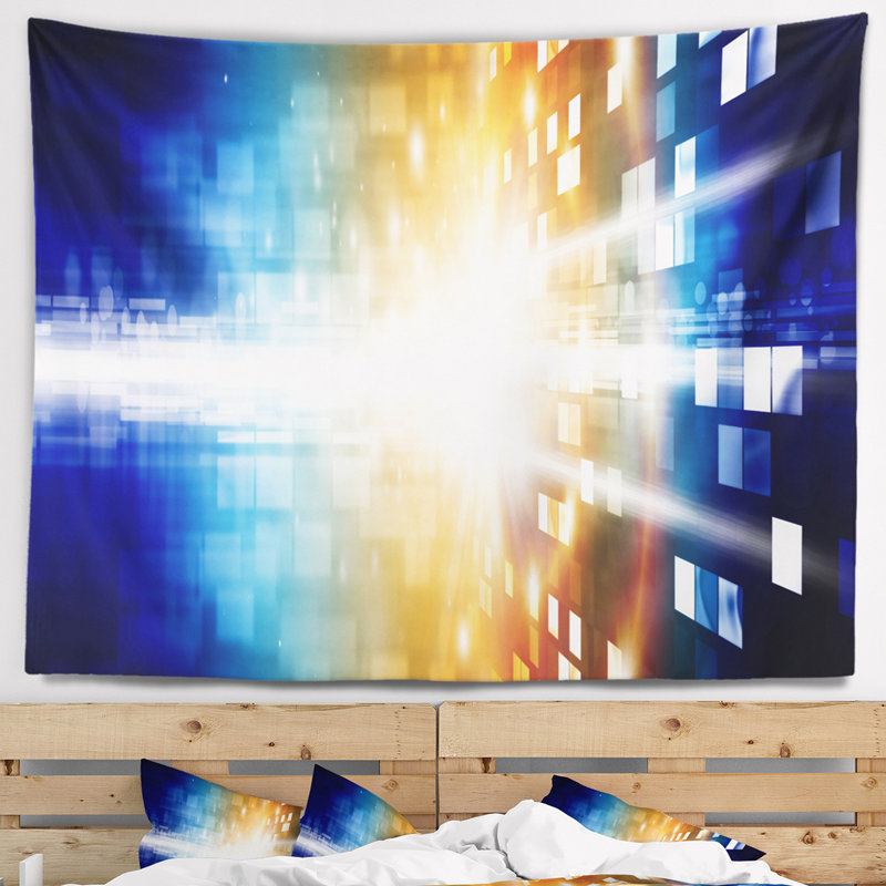 Feu abstrait sur la tapisserie bleue, H 32 po x l 39 po