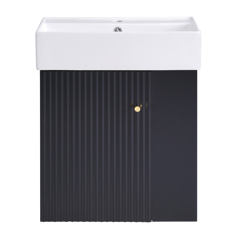 Meuble-lavabo flottant avec lavabo en céramique, Noir, noir, noir, noir