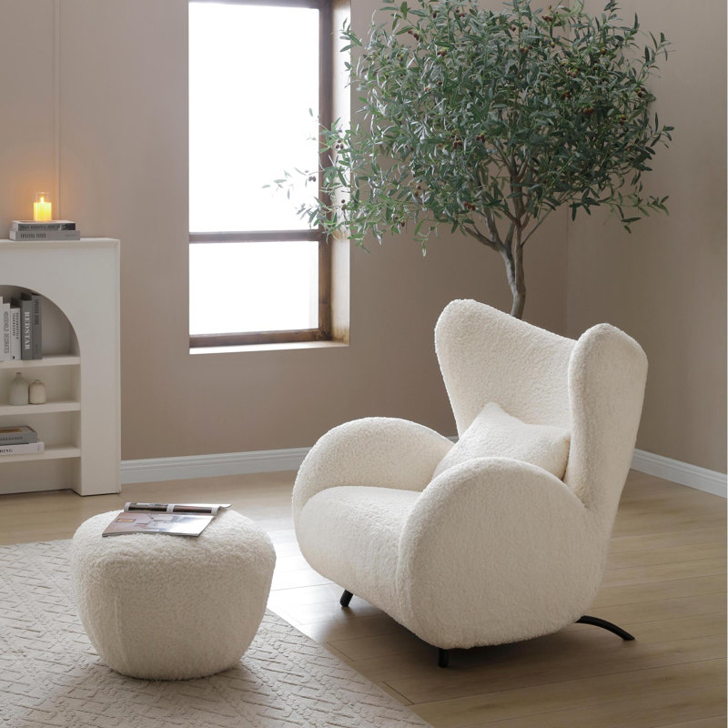 Chaises d'appoint confortables, ensemble moderne en bois massif en tissu Teddy pour la maison