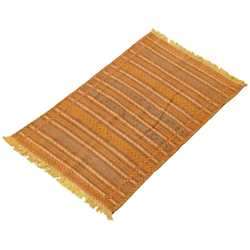 Tapis en laine brun clair / jaune fait à la main Kilim