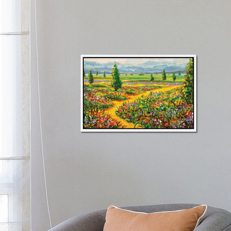 Summer Landscape And Country Road by Valery Rybakow - Painting on Canvas, White Framed Canvas, 66.04 cm H x 45.72 cm W