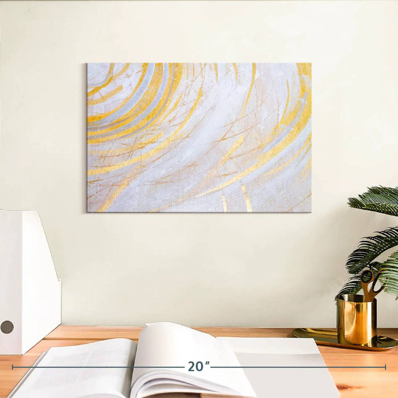 Avery blanc et or abstrait, H 8 po x l 12 po