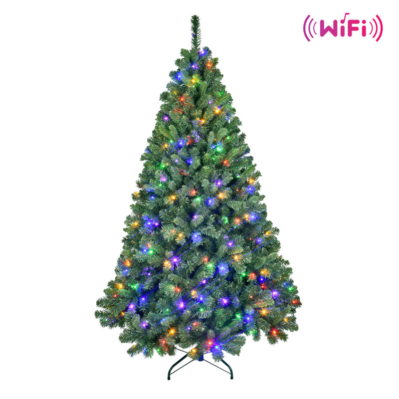 7FT PVC Christmas Tree with 380 WiFi Music Sync LED Lights – App Control, 1339 Tips, Hinged Branches, Dual-Colour Effects, Metal Stand