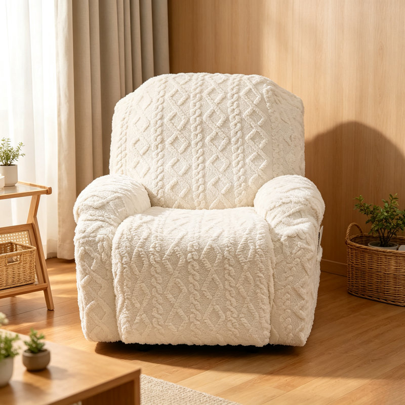 Housse de canapé en tricot de câble vert jacquard épaissi vert, protecteur de meuble extensible 2 places, Vert, 2 pièces