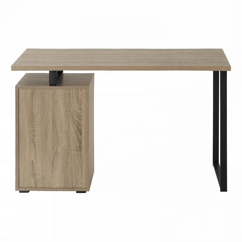 Bureau d'ordinateur, bureau personnel, ordinateur portable, installation à gauche, à droite, tiroirs de rangement, l 48 po, travail, stratifié brun, métal noir, contemporain,