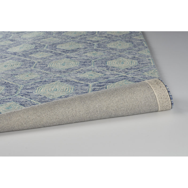 Tapis bleu en coton / laine touffeté à la main Addle, Rectangle 4 pi x 6 pi