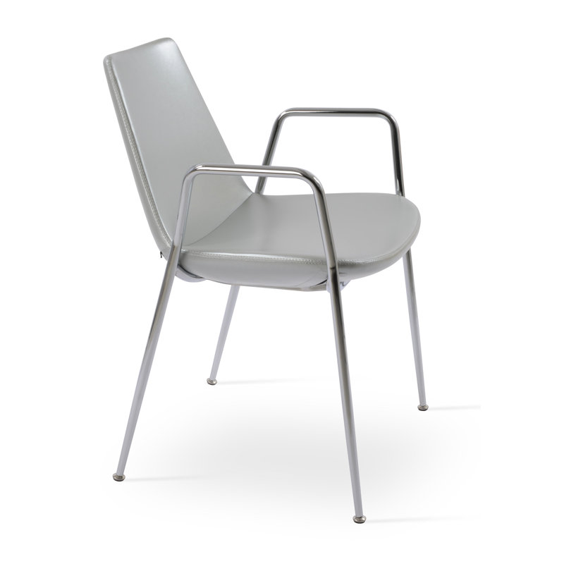 Chaise rembourrée Eiffel, Chrome, Similicuir gris