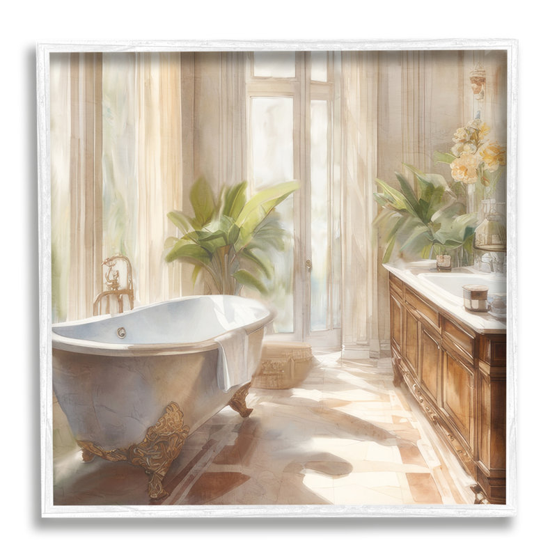 Impression sur toile Sunlit Bathroom View par Kim Allen, Giclée encadrée blanc bord de mer, H 17 po x l 17 po