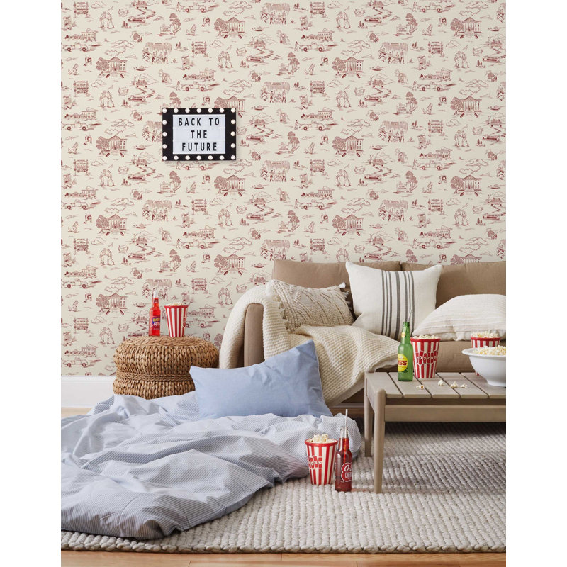 Hill Valley Toile Wallpaper | Traditional / Roll - 27" x 30', McFly Red