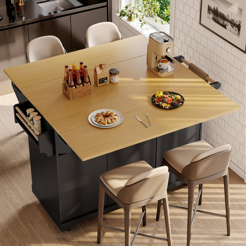 Wood Kitchen Island, Black